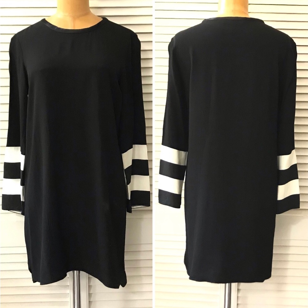 Zara Dress Womens Medium Black White Wringer Long Sleeve Above Knee Casual Party - Picture 4 of 6